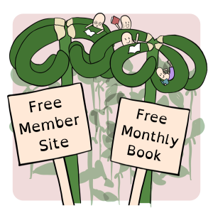 Decorative image announcing Pretzel offers a free membership site and free monthly book.